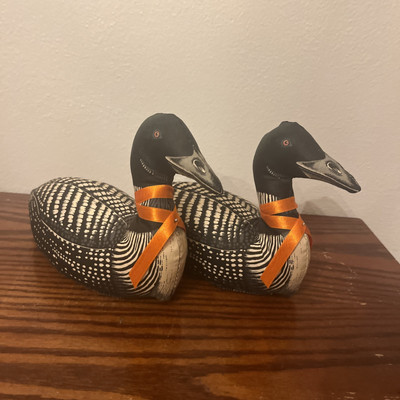 Vintage Loon Stuffed Duck Plush Bird Fabric Decoy Set of 2 North Woods Decor