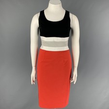 CAROLINA HERRERA Size 10 Red Black Cotton Color Block Sheath Dress