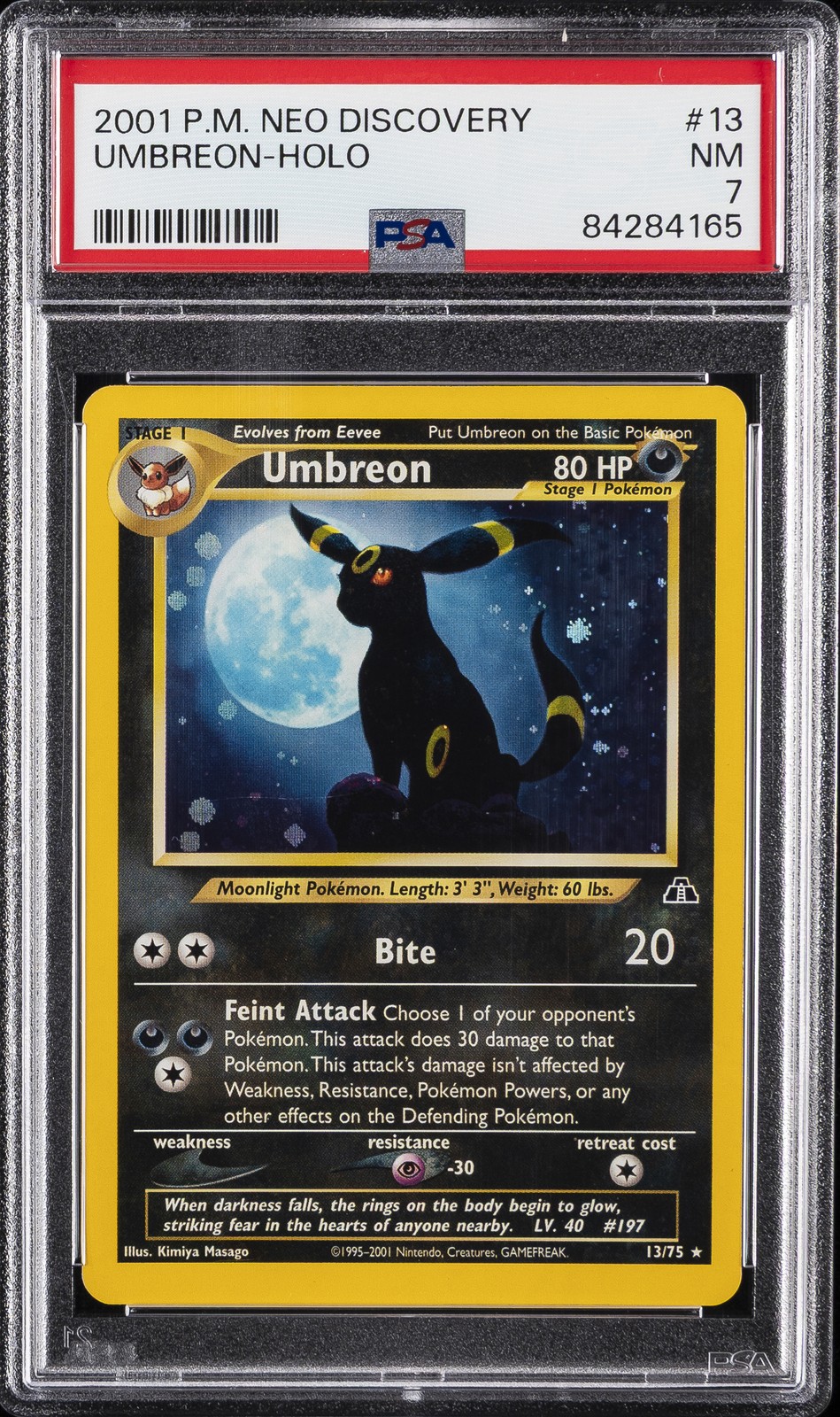 2001 POKEMON NEO DISCOVERY #13 UMBREON-HOLO PSA 7