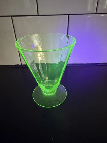 Vintage Green Uranium Depression Glass Footed Tumbler Drinking Glass