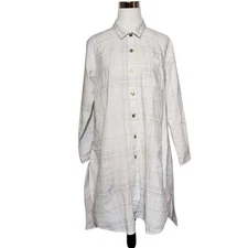 Kleen Women's Sz M Collared Plaid Tunic Shirt Dress Linen/Cotton Blend Lagenlook