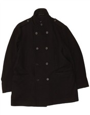 Marks & Spencer Mens Double Breasted Coat UK 42 XL Black Wool BS01
