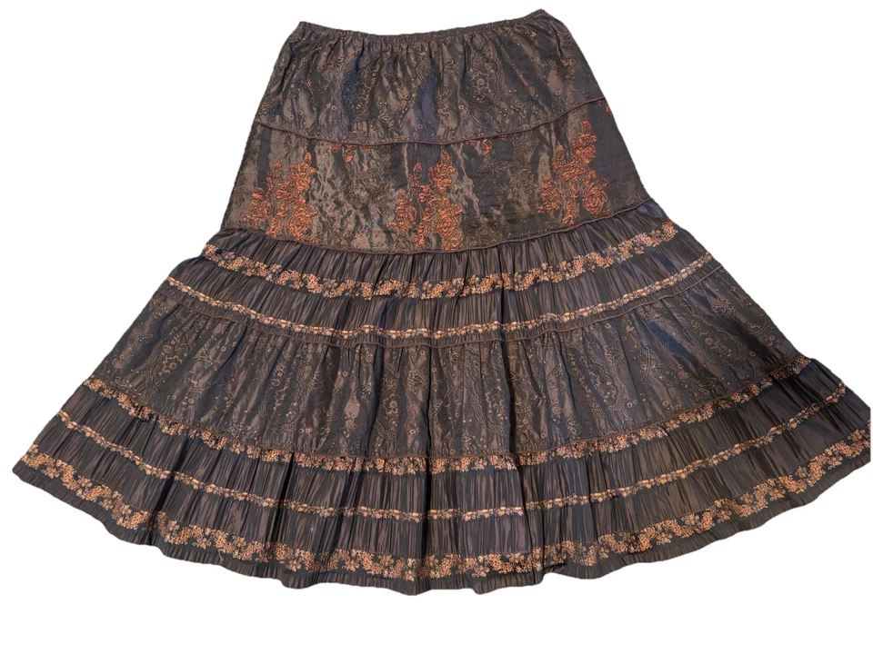 Two Star Dog Brown Tiered Romantic Victorian Holiday Whimsigoth Skirt Sz  XS-S - Image 2 of 4