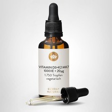 SUNDAY NATURAL® Vitamin D3 + K2 Tropfen - Premium: 99,8+% All-Trans +