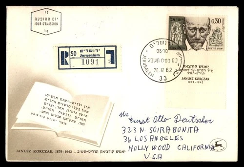 Mayfairstamps Israel FDC 1962 Janusz Korczak Reg Jerusalem First Day Cover aaw_4