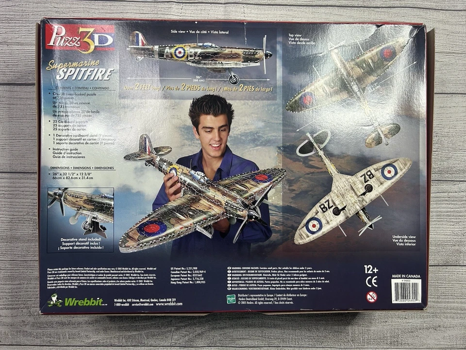 Wrebbit Puzz3D Supermarine Spitfire 3D Puzzle WW2 Plastic Biplane NEW Open Box - Image 4 of 4