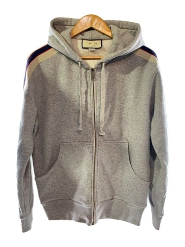 GUCCI Felpa con Cappuccio Zip 17AW Logo Tecnico Up M Cotone Grigio Usata