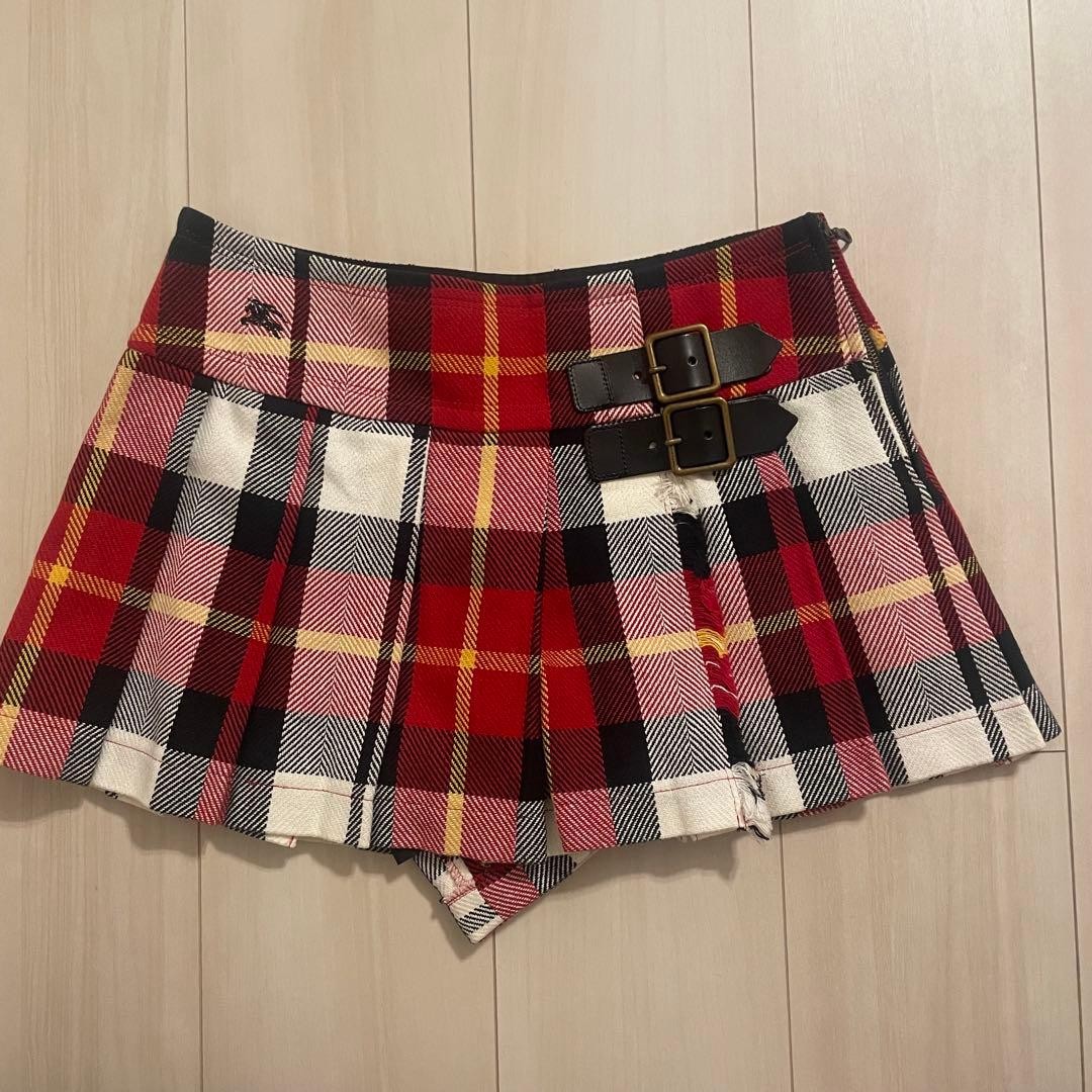 Burberry Blue Label Nova Plaid Pleated Mini Devided Skirt Pants Red MINT 36 thumbnail 9