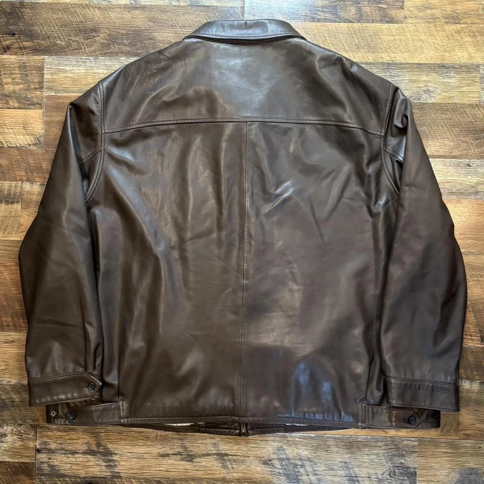 Vintage 90s Polo Ralph Lauren Genuine Leather Lambskin Full Zip Jacket 3XB - Image 3 of 4