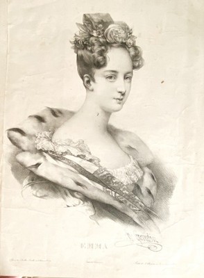 GRAVUR VON SCHAUSPIELERINNEN '' EMMA IN PARIS LITHOGRAPHIE VON GREVEDON ''
