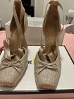 Steve Madden Beige Rhinestone Bow Tie Ankle Strap Square Toe Strappy Heels — photo 2