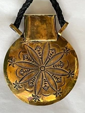Southwest Concho Hand Stamped Brass Tobacco Canteen, Gunpowder Flask or Pendant