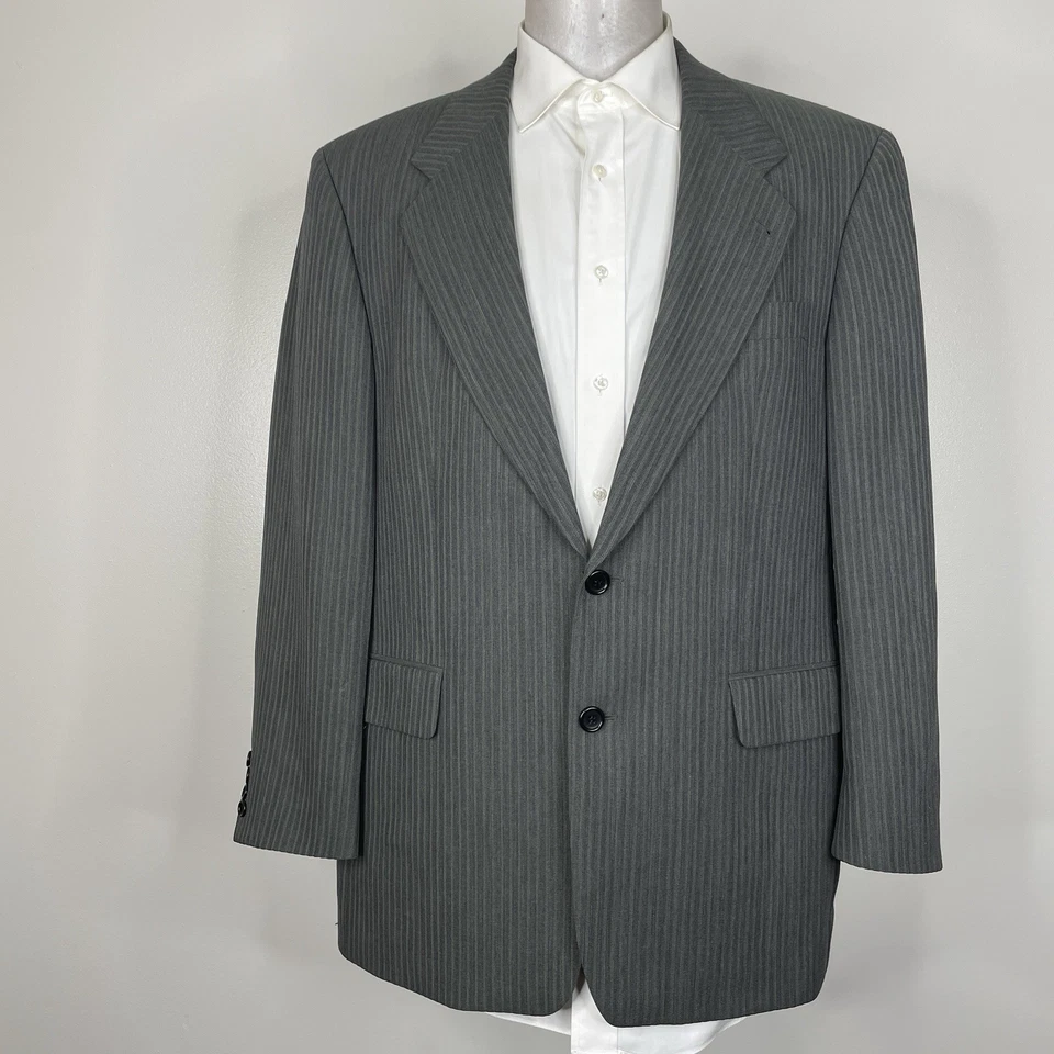 Hugo Boss USA Made 2 Piece Suit Mens 42R 36x32 Green Gray Striped Wool - Image 3 of 4