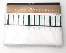 New Lady Pepperell Luxury 200 Percale Stripe Hunter Green King Flat SheetVintage