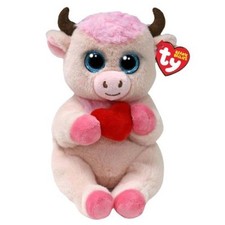 Cute Red Pink Plush Cow Toy Figure with Heart for Valentine's Day 2024