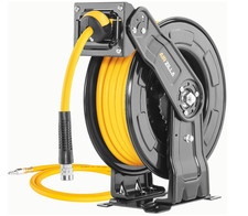 Carrete retr&aacute;ctil acero 3/8"x15m doble brazo auto enrollado 300PSI. Acoplamien