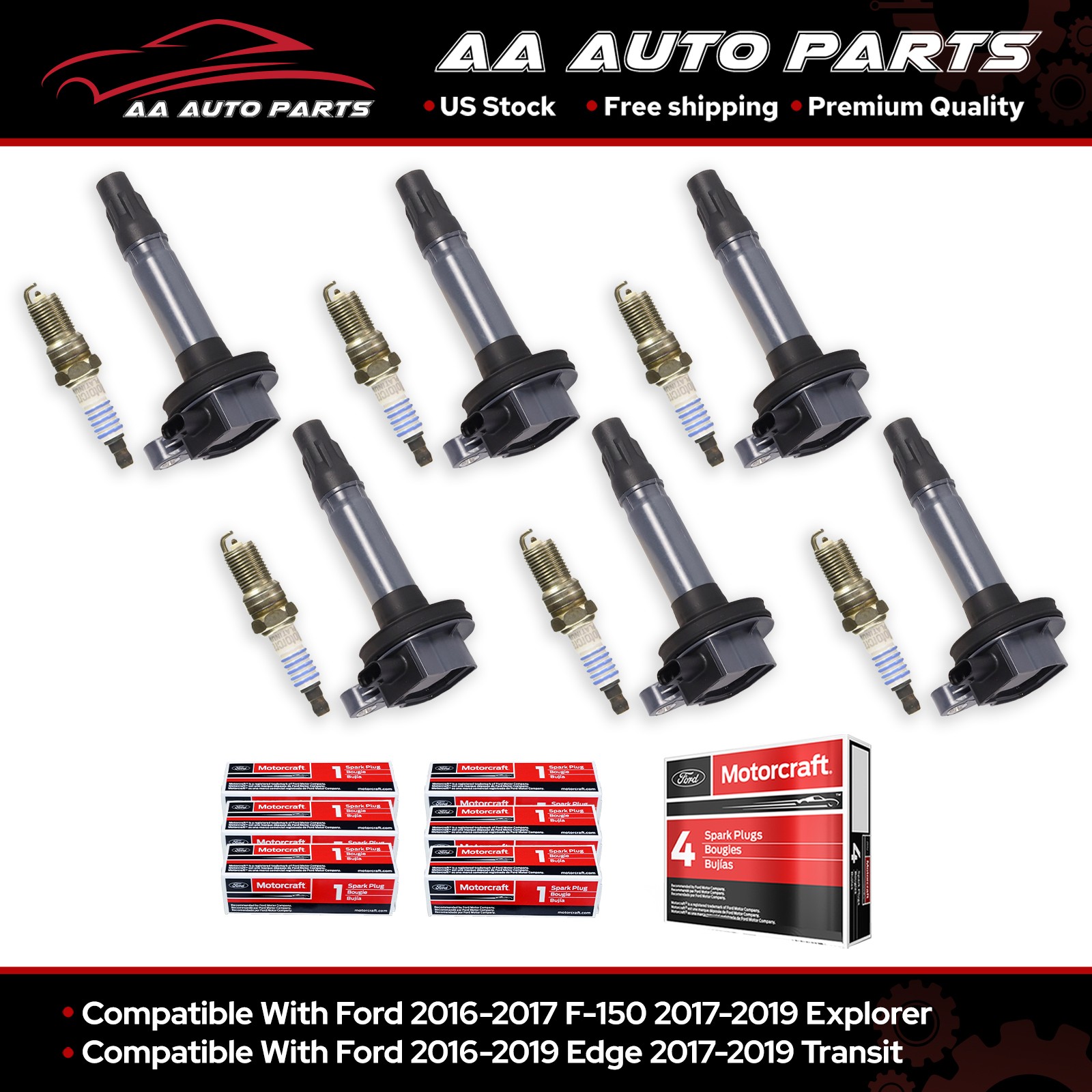 6 Ignition Coil & 6 Motorcraft Platinum Spark Plug for Ford 