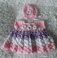Handmade Crocheted multicolor Girl Dress 2 Piece set 0-3 months
