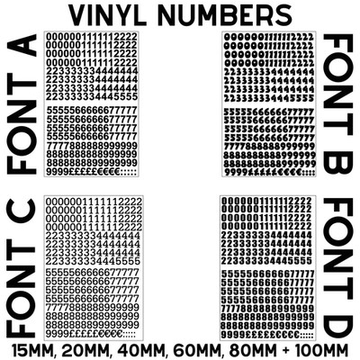 Wetterfeste selbstklebende Zahlenaufkleber Vinylaufkleber 4 Schriftarten 6 Größen 6 Farben