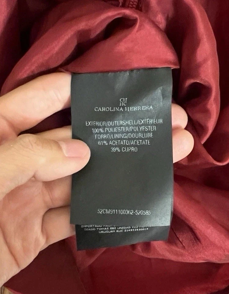 Vestido de Noche Carolina Herrera Rojo Sin Mangas Cuello en V Volantes Talla 2 Foto 3 de 4