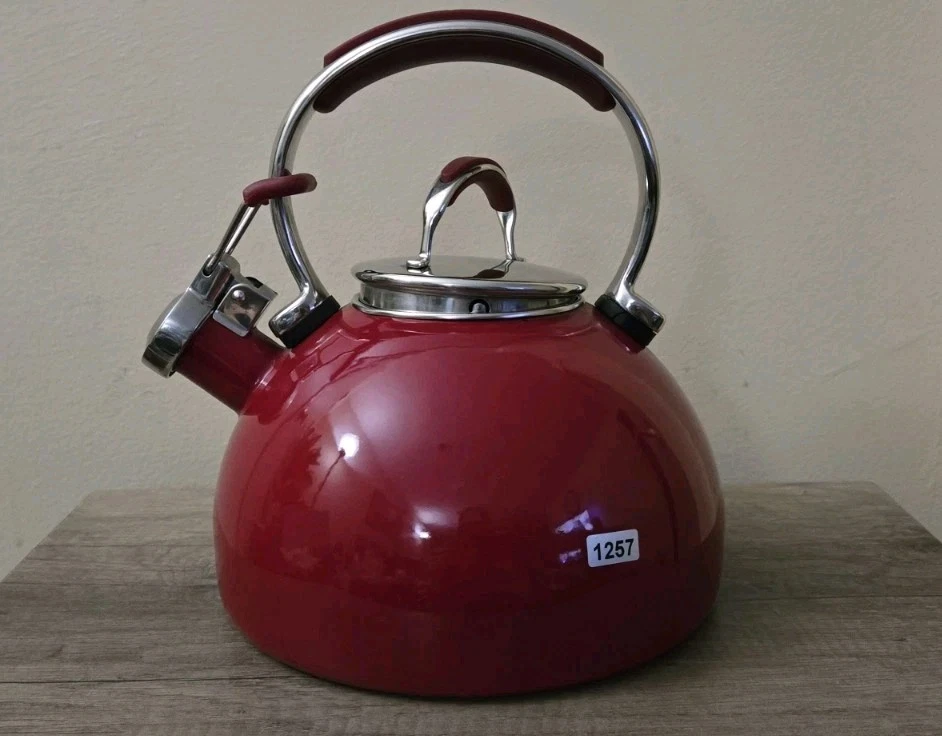 KitchenAid 2 Quart Whistling Tea Kettle Pot Red Enamel