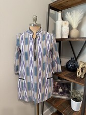 EMERSON FRY Heather Ikat Tunic Dress Pockets Boho Coastal Grandmother Preppy SM