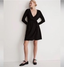 Madewell Black Ribbed Knit Wrap Mini Dress Size S