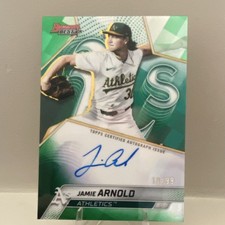 Jamie Arnold 2025 Bowman’s Best Green Refractor Auto 10/99 Athletics Color Match