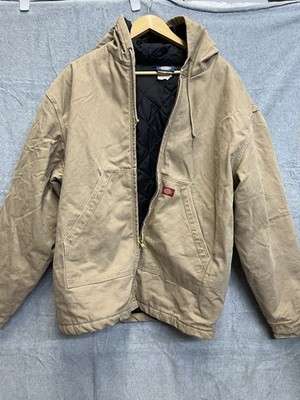 Dickies Jacket Mens 2XL Tan Hooded Full Zip Sherpa Lined Workwear Canvas