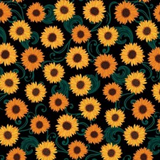 Feline Drive Fabric GATHER TOGETHER Sunflower Dance Black Fat Quarter 18x22 FQ