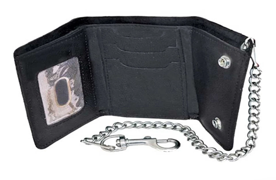 UNIK Men's Distressed Biker Chain Tri-Fold Leather Wallet, Brown - Imagem 2 de 2