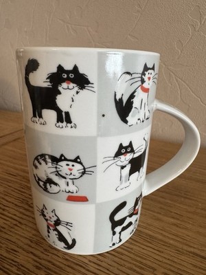 Karierte Katze groß 11 cm Tee-/Kaffeetasse - schöner Zustand