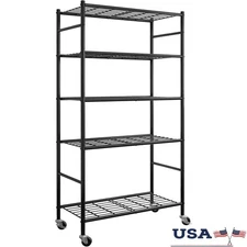 5 Tier Metal Shelving Unit Heavy Duty Storage Adjustable Wheels & Feet New