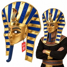 Gold Pharaoh Mask with Striped Headdress & Cobra Crest, Adult Egyptian Costume
