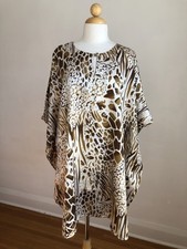 FABULOUS VTG WINLAR Satin Animal Print Short Caftan Swim Cover-up Dress Muumuu M