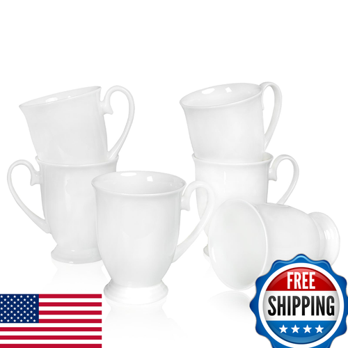 Set 6 tazzine da caffè bianche Costmance Luxury Fine Bone China 8 oz ceramica euro - Foto 1 di 7