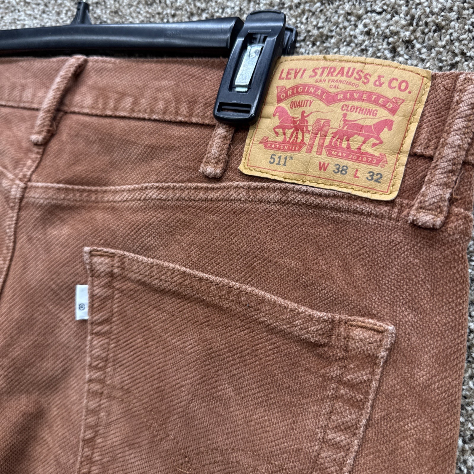 Levi&rsquo;s 511 Suede Corduroy Men's Size 38x32 Orange Brown Pants White Tab