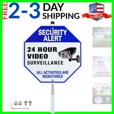 24 Hour Video Surveillance Sign with Stake - 9.8x9.8 Inch Aluminum Security S...
