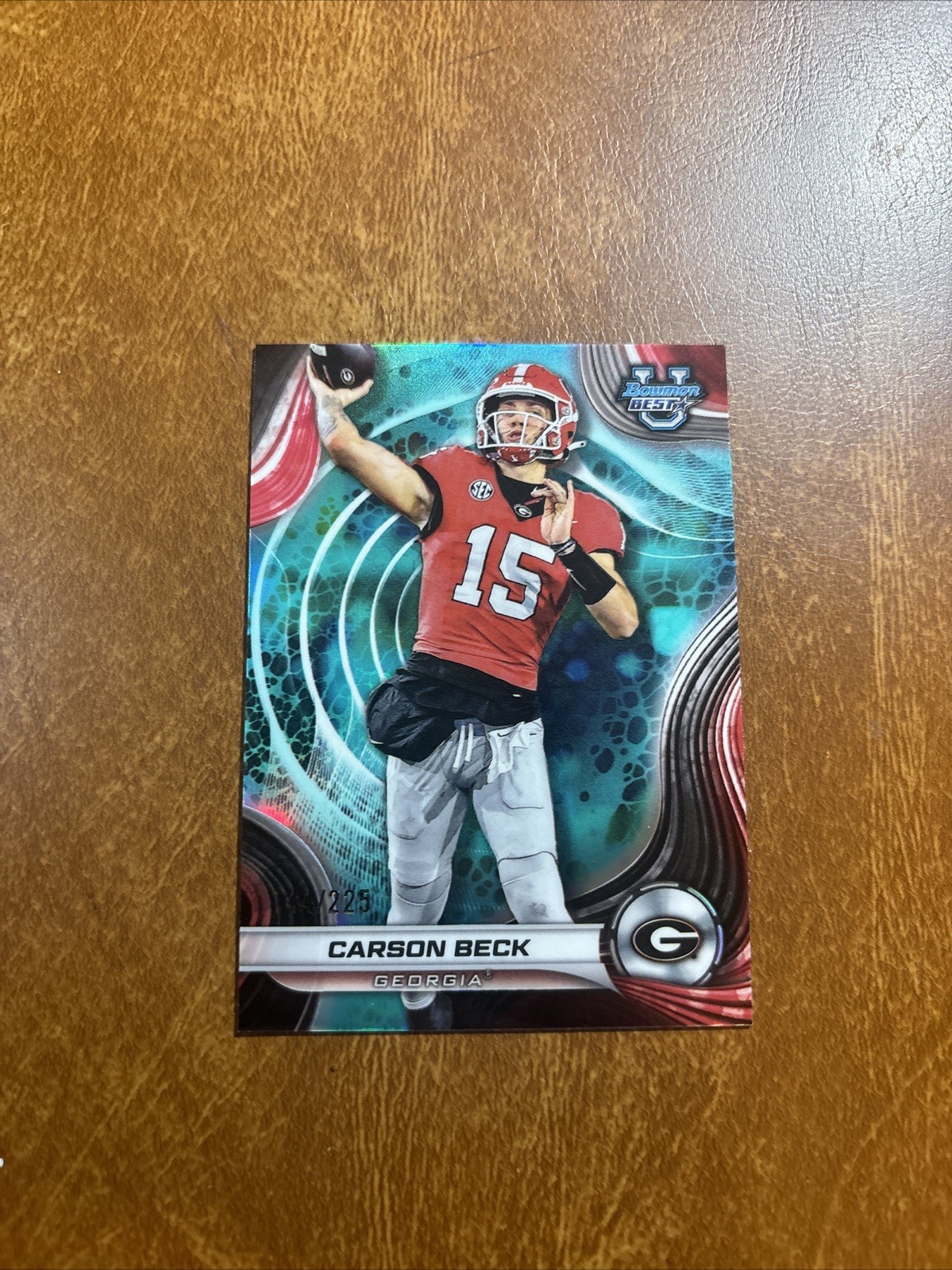 2024 Bowman University Best #4 Carson Beck /225 Rookie Aqua Refractor Georgia