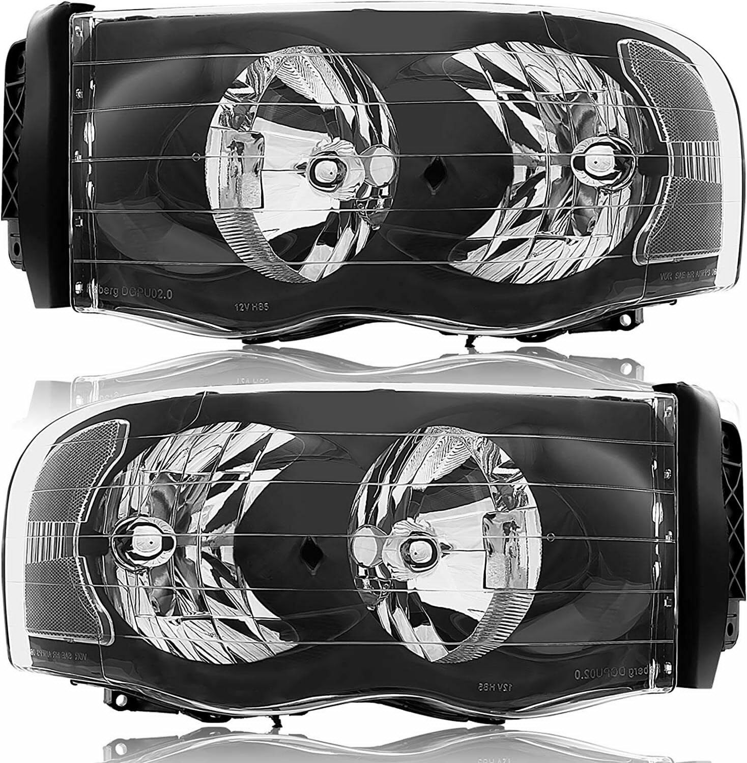 Black Headlights for 20022005 Dodge Ram 1500 2500 3500 Pickup Clear