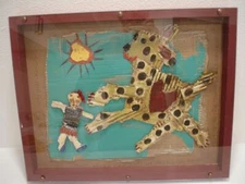 Cher Shaffer Outsider Primitive Folk Art Americana Painting Big Dog Little Girl