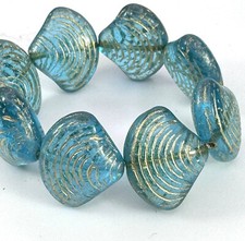 Shell Beads, 15x18mm, Transparent Sky Blue w/Gold Wash, Czech, 8 Pieces