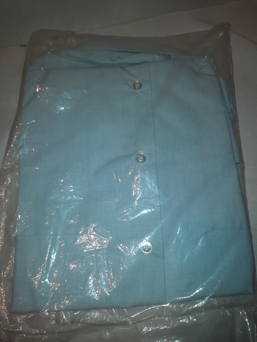 Vintage NOS Single Stitch Mens Defense Personnel Support Short Sleeve Blue 15.5 - Picture 2 of 10