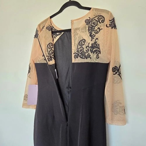 JS Collection Women's Cocktail Dress 8 Black Nude Embroidered Wedding Classic - Picture 8 of 16