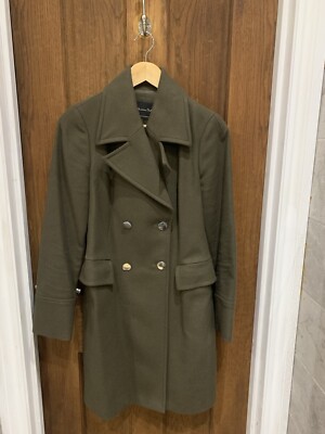 Khaki/Olive Wool-blend Coat by Massimo Dutti