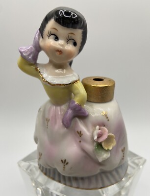 Vintage DeVilbiss Porcelain Girl W/O Parasol Perfume Bottle Rare Black Hair DeV