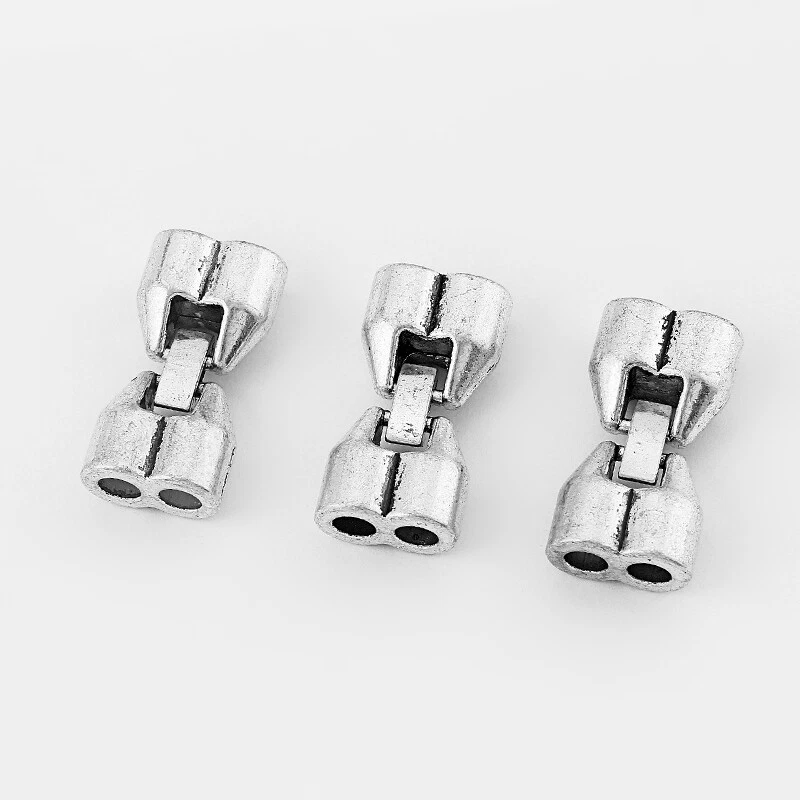 3Sets Double Holes Barrel End Caps Snap Clasp for 4mm Round Leather Cord Craft - Image 3 of 4