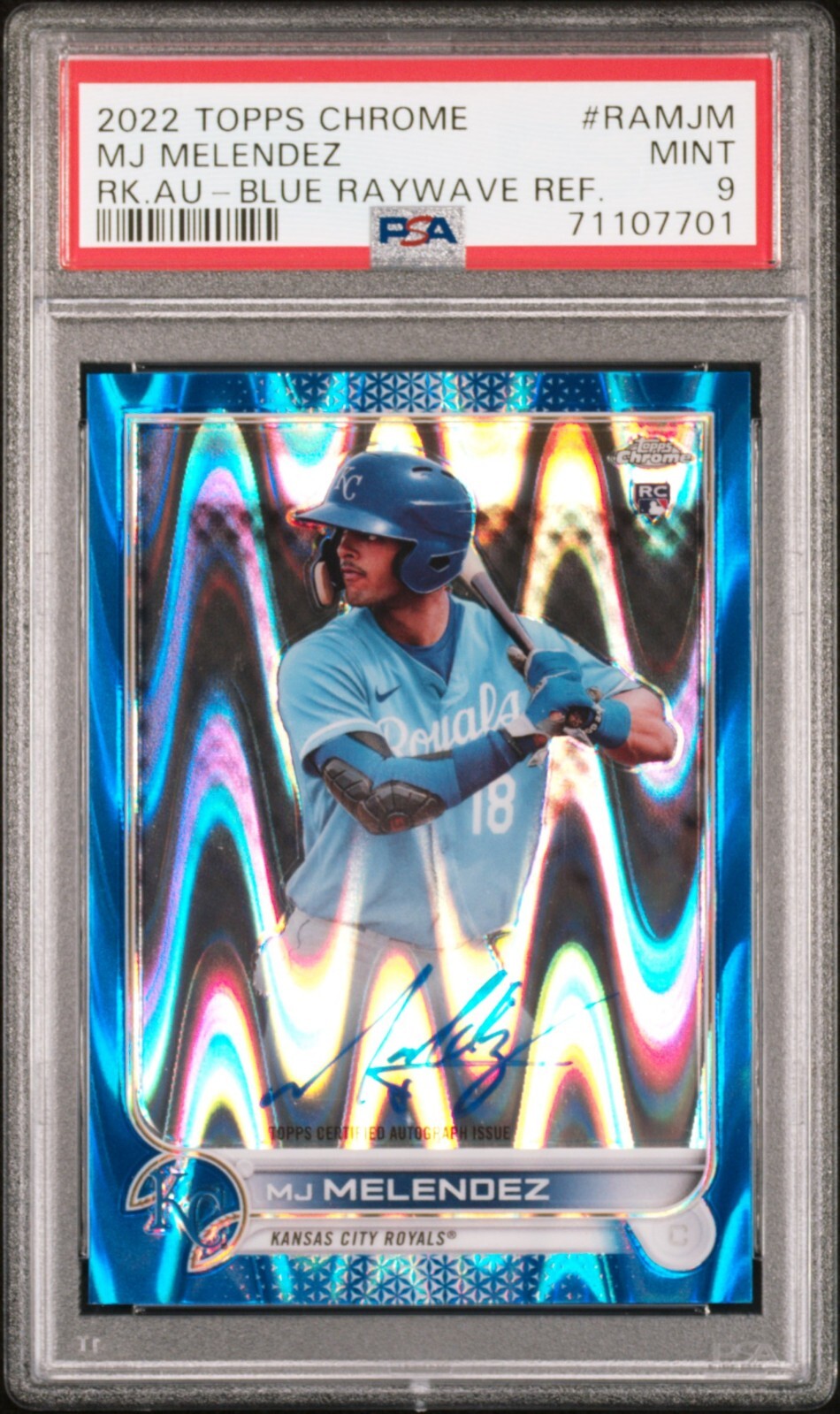 2022 Topps Chrome MJ Melendez Rookie Auto Blue RayWave Refactor /150 PSA 9 POP 1
