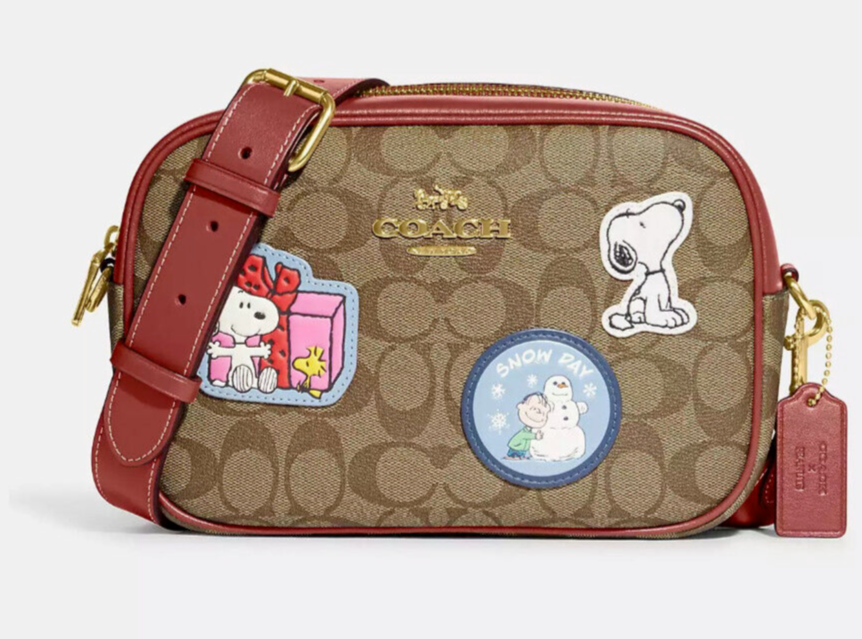 COACH Peanuts Jamie Camera Bag With Snoopy Patches Crossbody