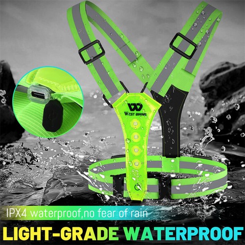 WEST BIKING Safety Reflective Cycling Running Vest USB Rechargeable LED Light - Picture 10 of 18